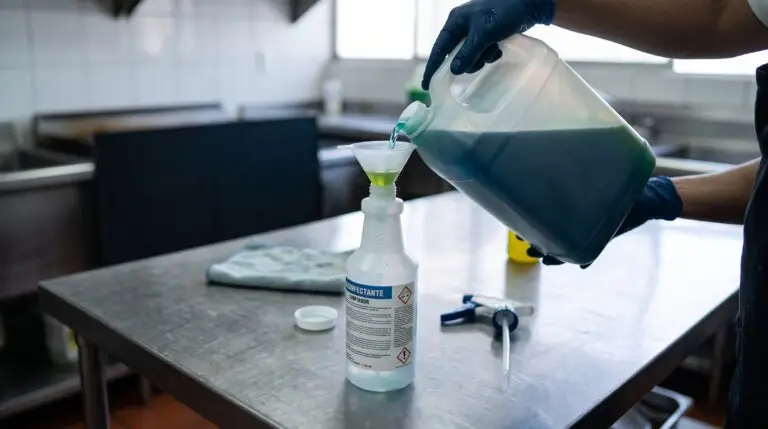 Técnico dosificando un producto de limpieza concentrado